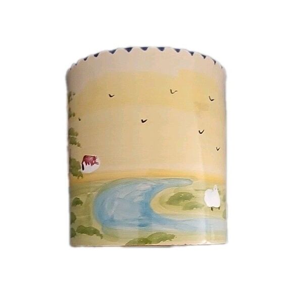 Farmhouse Sheep cow Coffee Mugs Set of 2 Hand Painted Pottery Italy Lamas - Picture 6 of 9